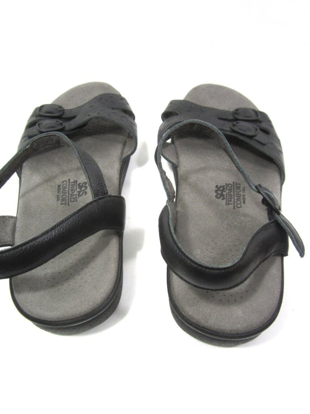 SAS Duo Women's Size 7.5W Black Wedge Sandals Leather Low Heel Buckle - Picture 6 of 8